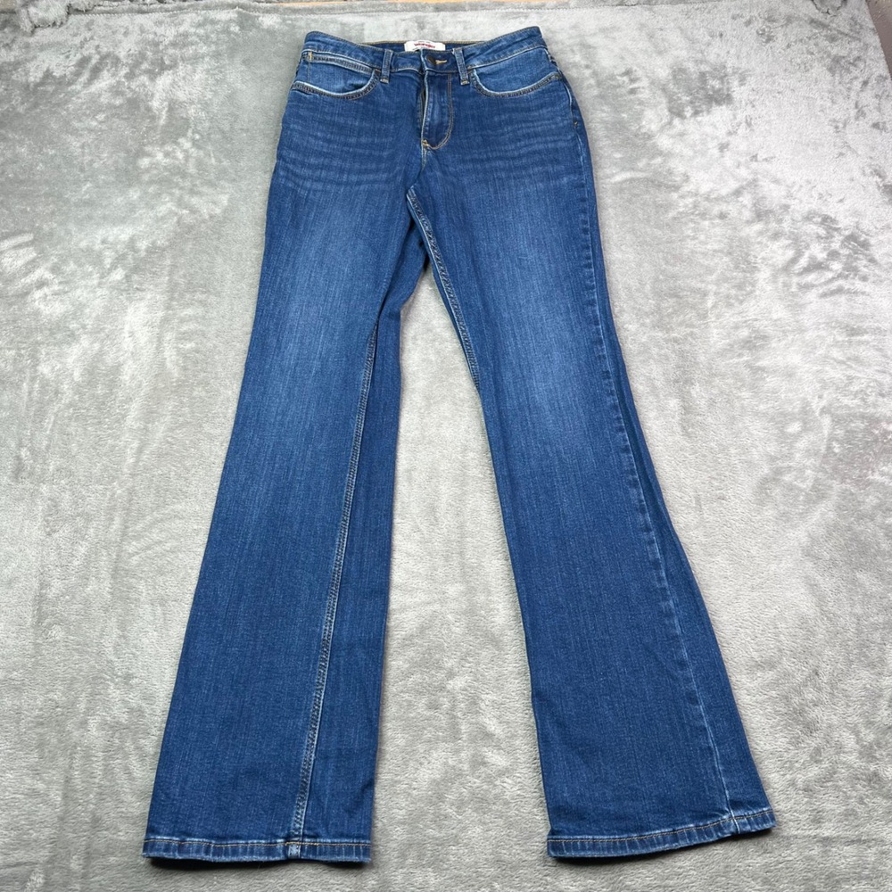 Wrangler High-Rise Bold Boot Jeans Womens 2 Blue Solid Stretch Denim Pants